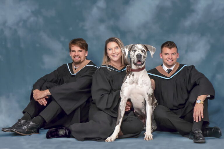 Graduation photo Saint Mary's University with family dog
