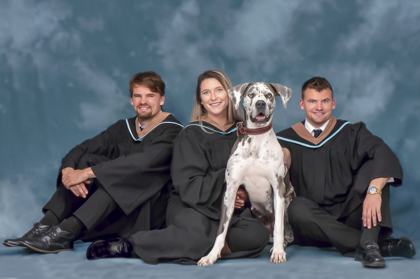 Graduation photo Saint Mary's University with family dog