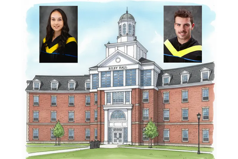 Official St. Francis Xavier University academic regalia featuring a black graduation gown and a traditional hood with Xaverian blue and white satin lining and premium velvet trim.