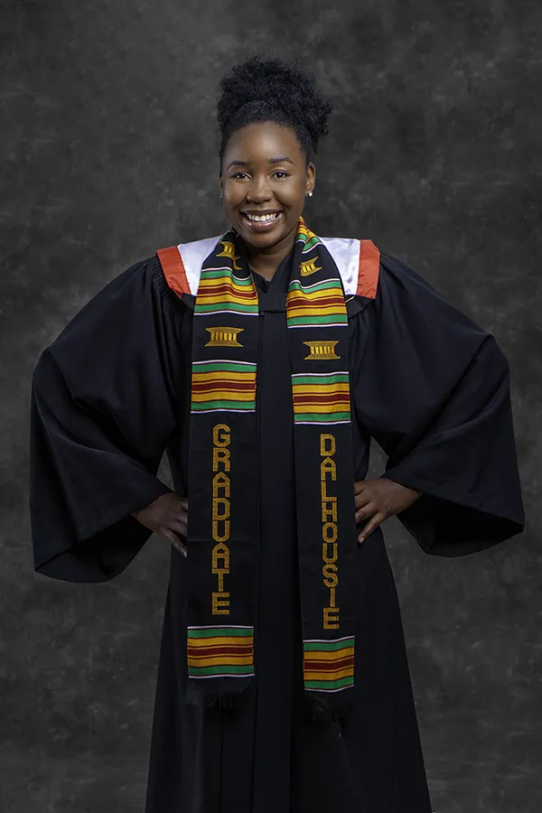 Dalhousie Science graduation portrait with Kente cloth by Halifax photographer